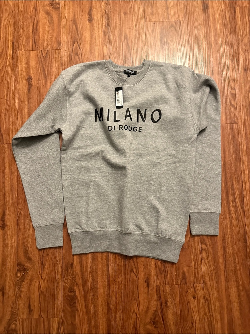 Milano Di Rouge Men's Light Gray Crewneck Sweatshirt with Black Logo